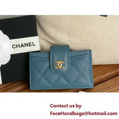 Chanel Grained Calfskin  &  GOLD-Tone Metal Card Holder AP0342 Blue 2023